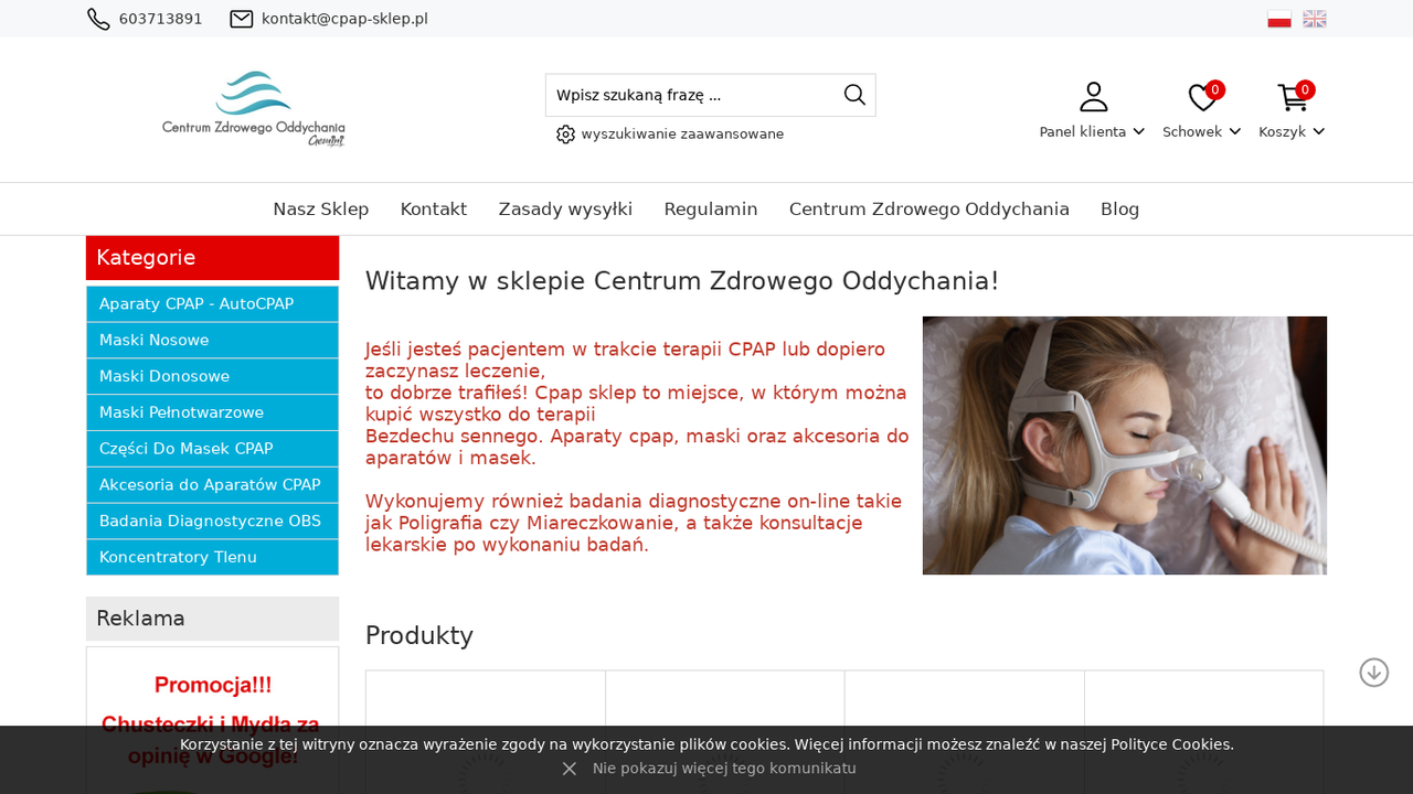 Zrzut strony Sklep z przyrządami do CPAP - Centrum Zdrowego Oddychania