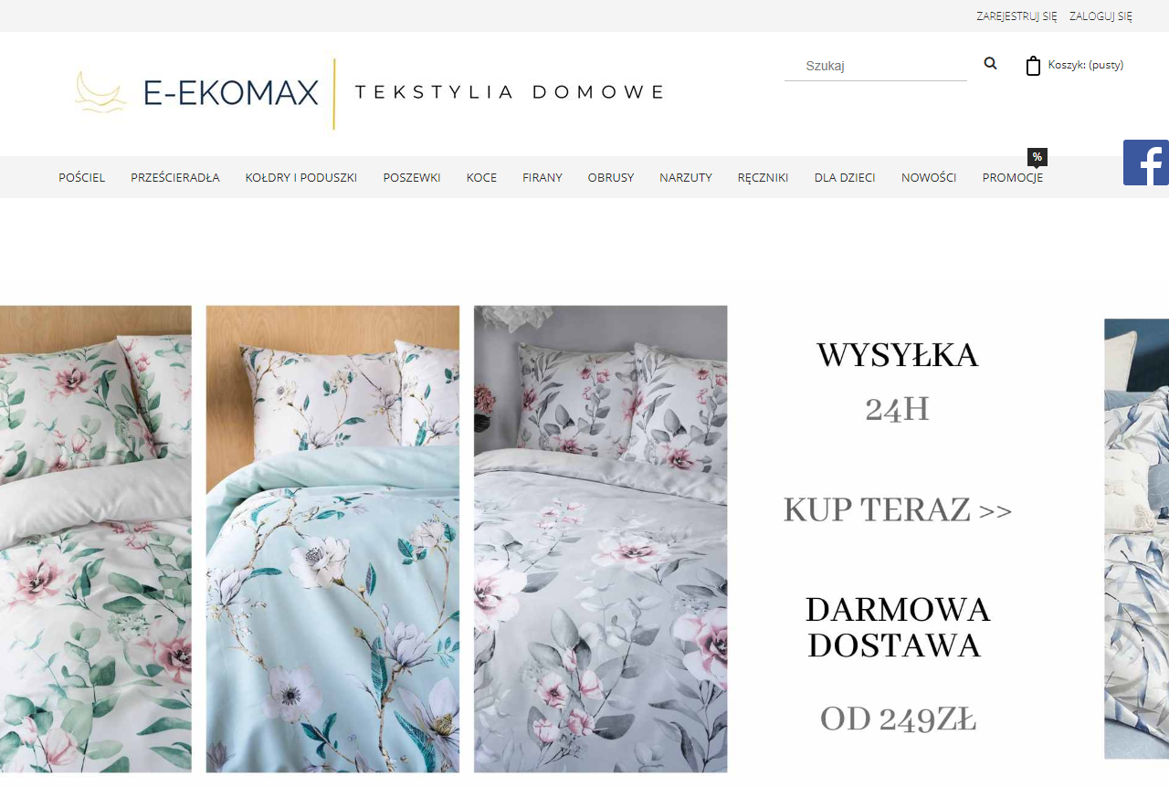 Zrzut strony E-Ekomax - sklep z pościelą